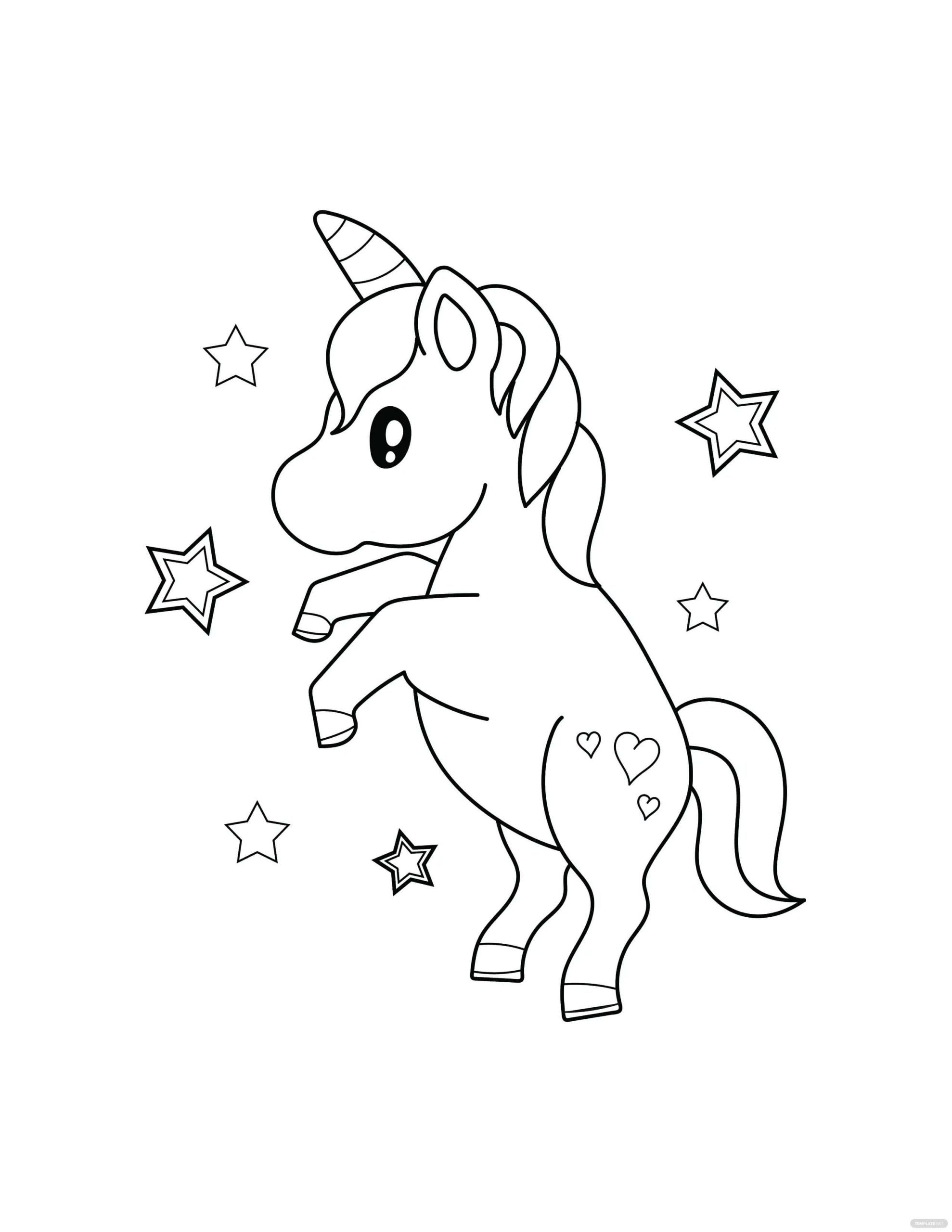 Little unicorn with stars coloring page