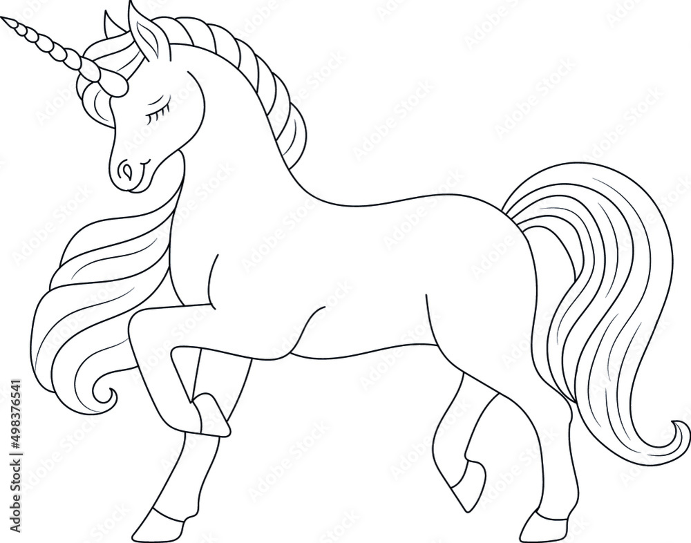 Unicorn kids coloring page vector blank printable design for children to fill in free vector vector