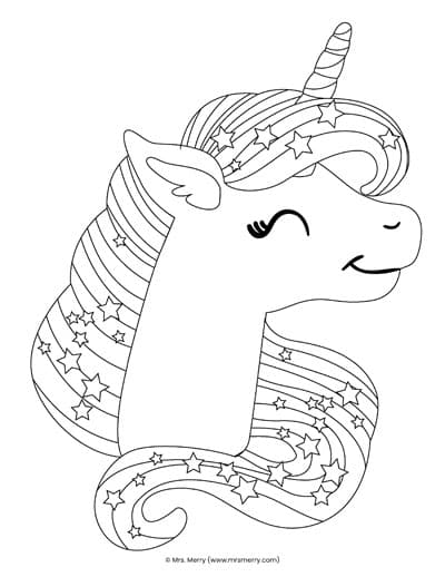 Free magical unicorn coloring page printables for kids mrs merry