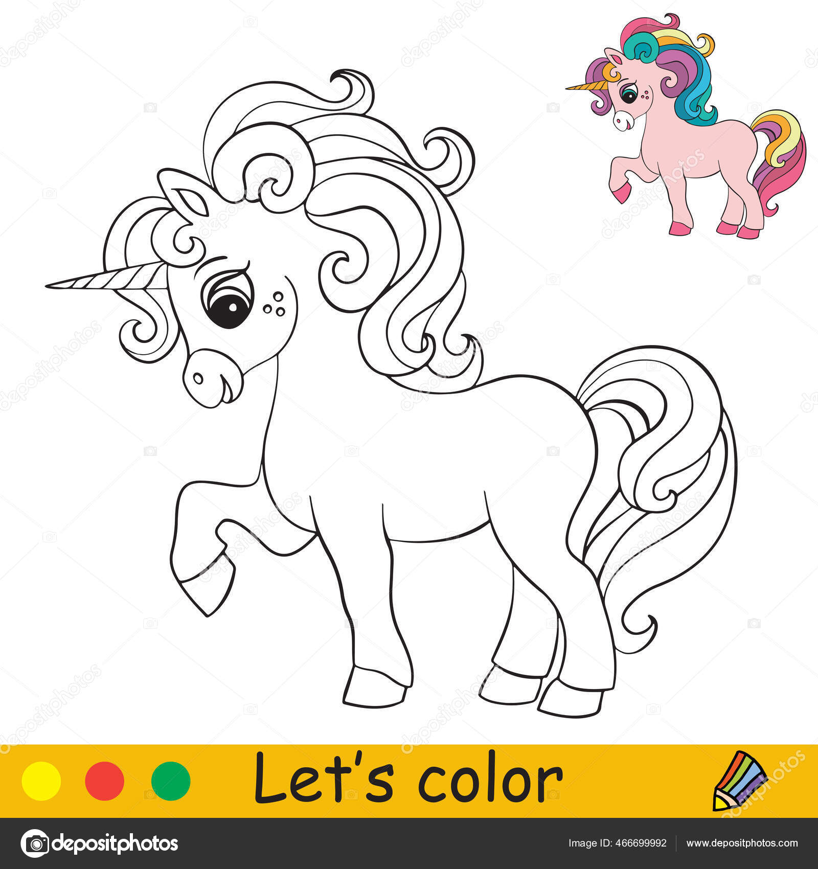 Cute standing cartoon unicorn coloring book page colorful template vector stock vector by alinart