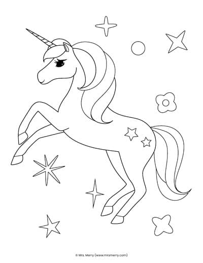 Free magical unicorn coloring page printables for kids mrs merry