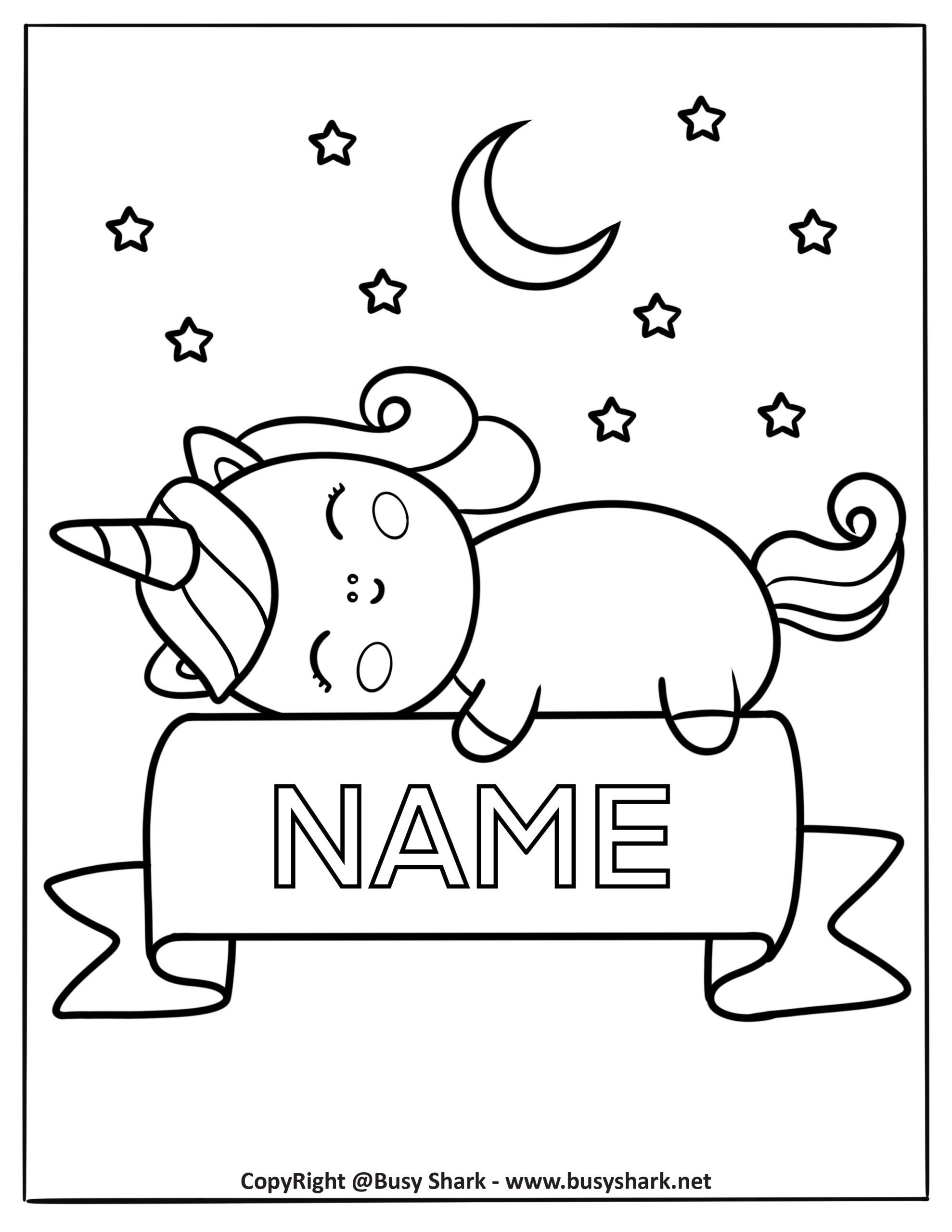 Unicorn editable name coloring pages free printable