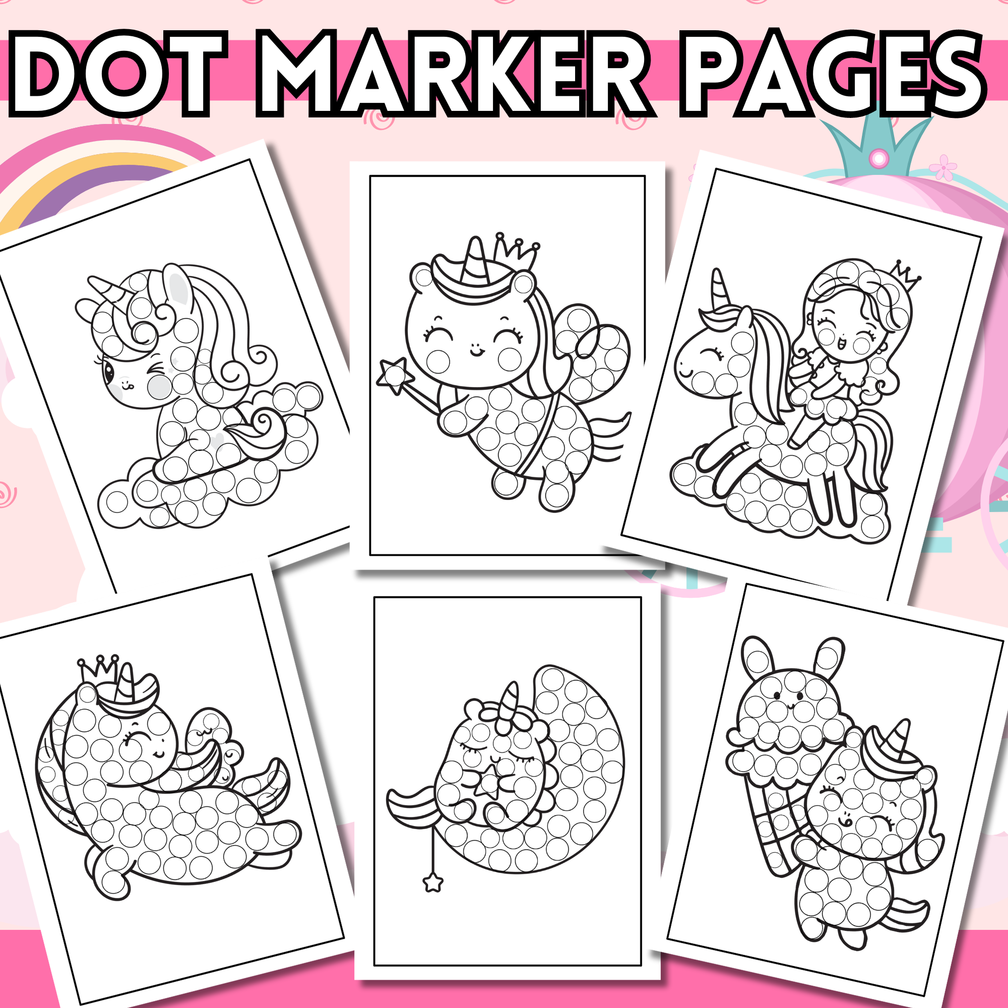 Unicorn dot marker activities and coloring pages for kids made by teachers