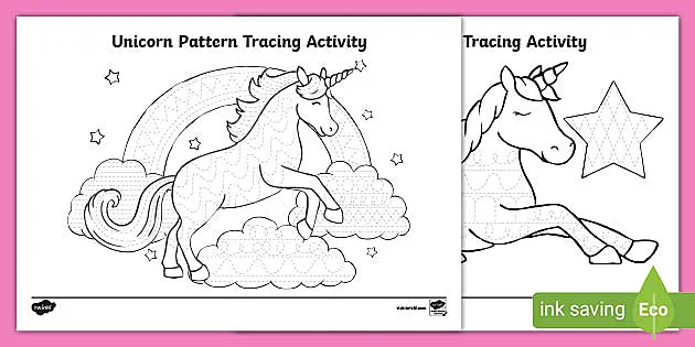 Picture of a unicorn to trace pencil control activity