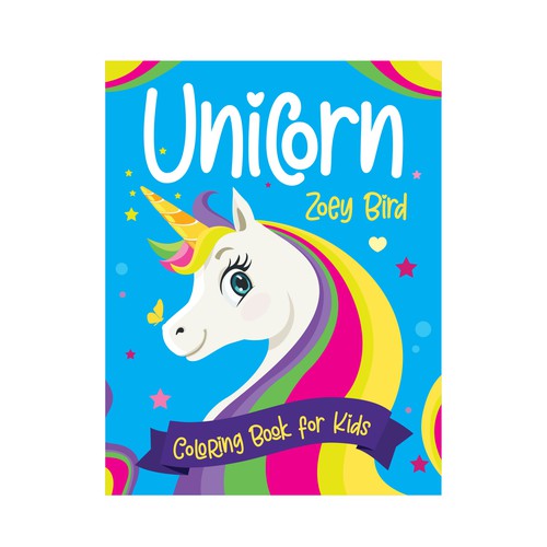 Design a unicorn coloring book for kids cover book cover contest