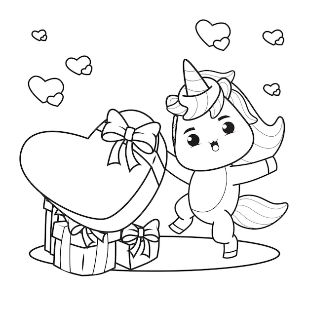 Premium vector coloring book cute unicorn for valentines day illustration