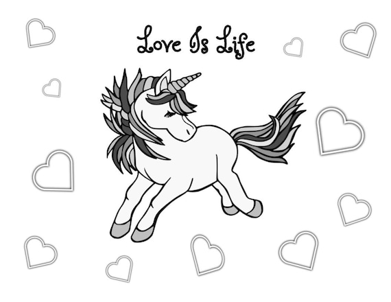 Printable love is life unicorn valentine coloring page sheet digital download