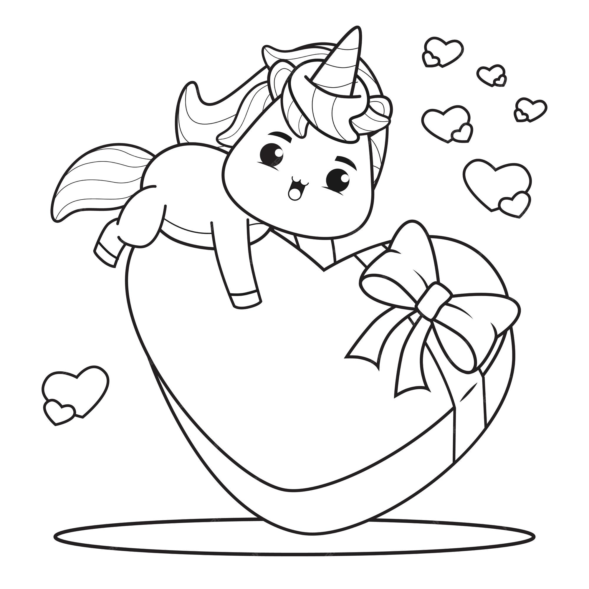 Premium vector coloring book cute unicorn for valentines day illustration