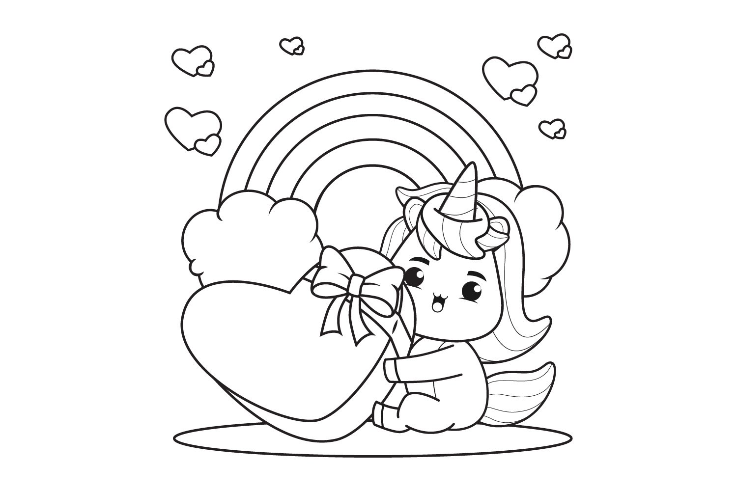 Pages coloring book cute unicorn for valentines day