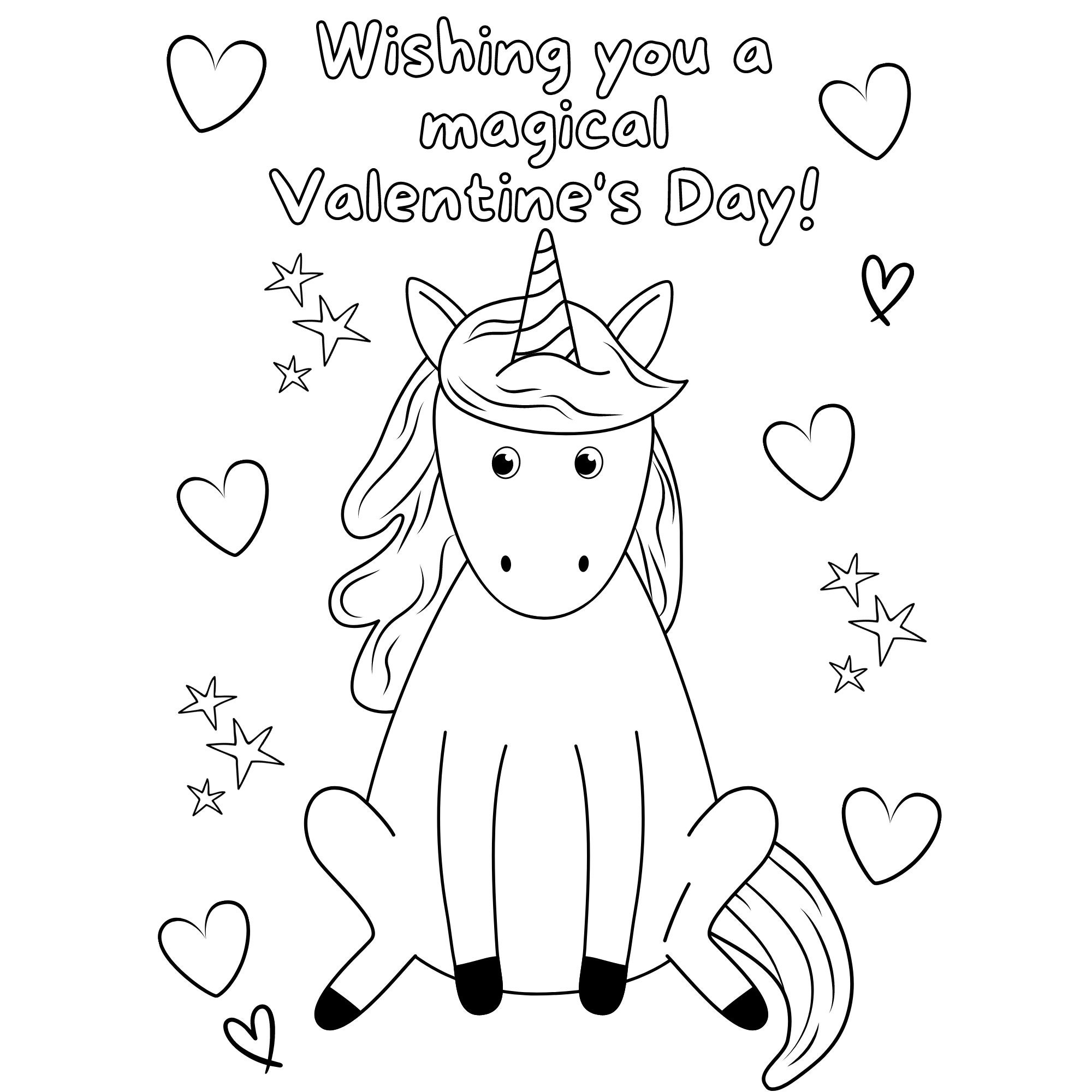 Unicorn mermaid rainbow bunny lady bugs flowers set of printable kids valentine coloring pages