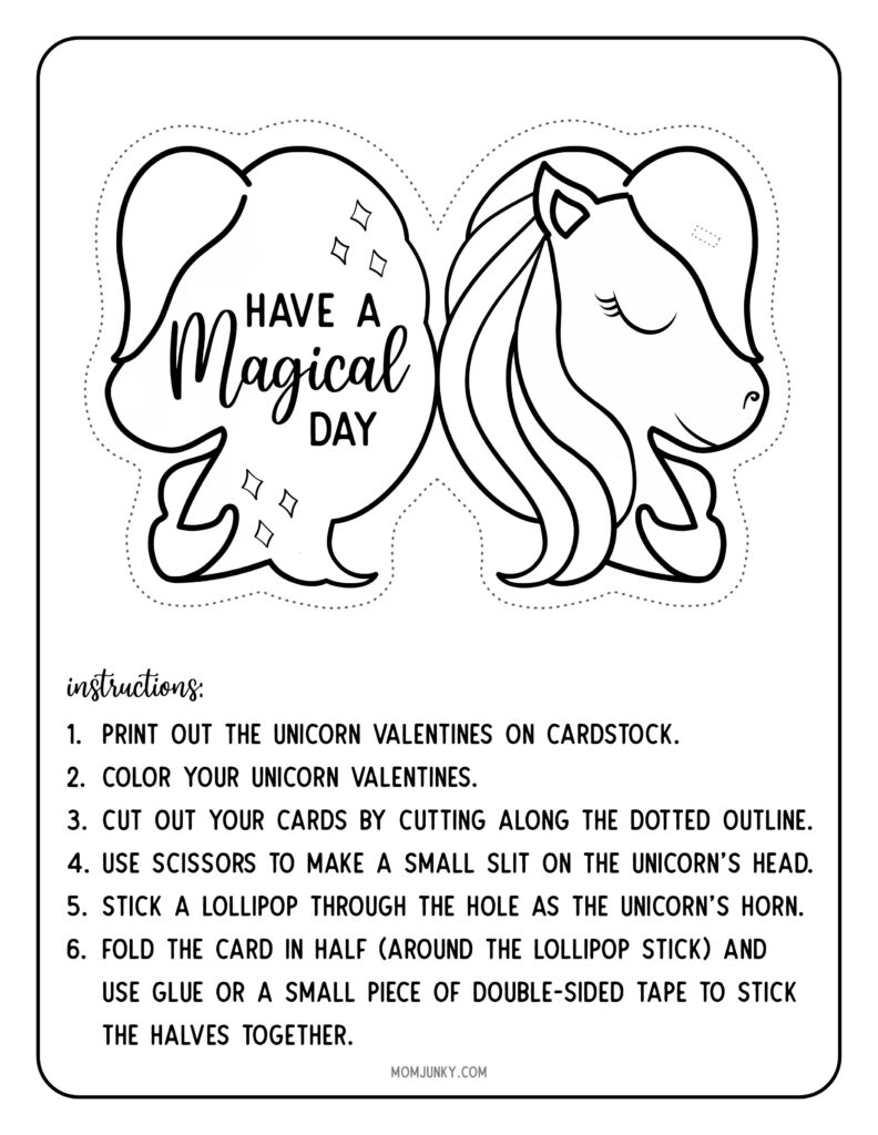 Cute unicorn craft for valentines day coloring activity mom junky