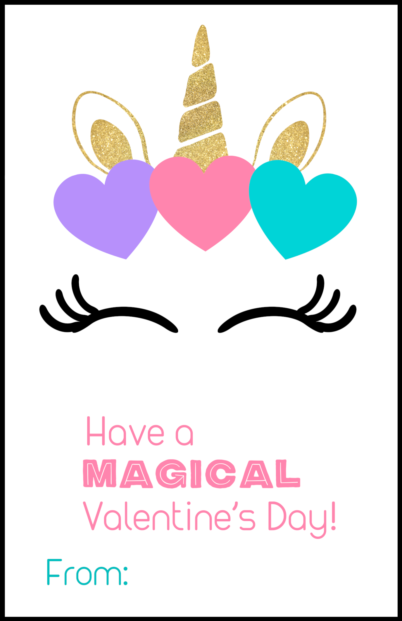 Free printable unicorn valentine cards