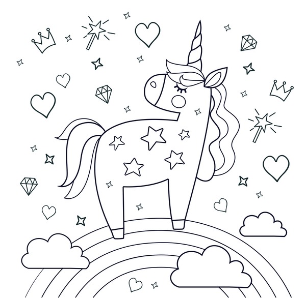 Thousand child unicorn drawing black white royalty