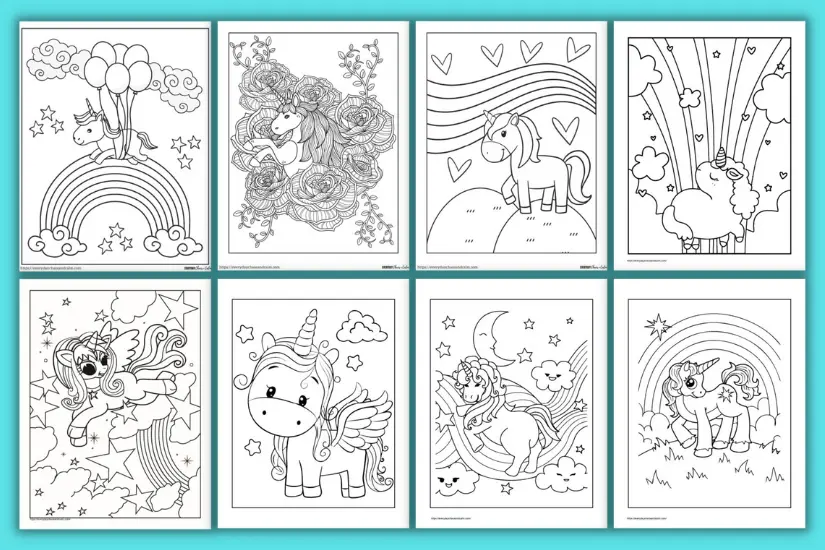 Free unicorn coloring pages for kids