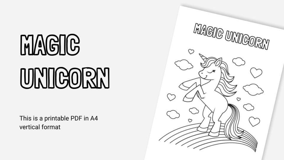 Magic unicorn printable coloring worksheet