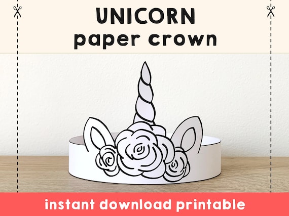 Unicorn paper crown coloring printable kids craft unicorn princess birthday party printable favor costume diy printable instant download download now