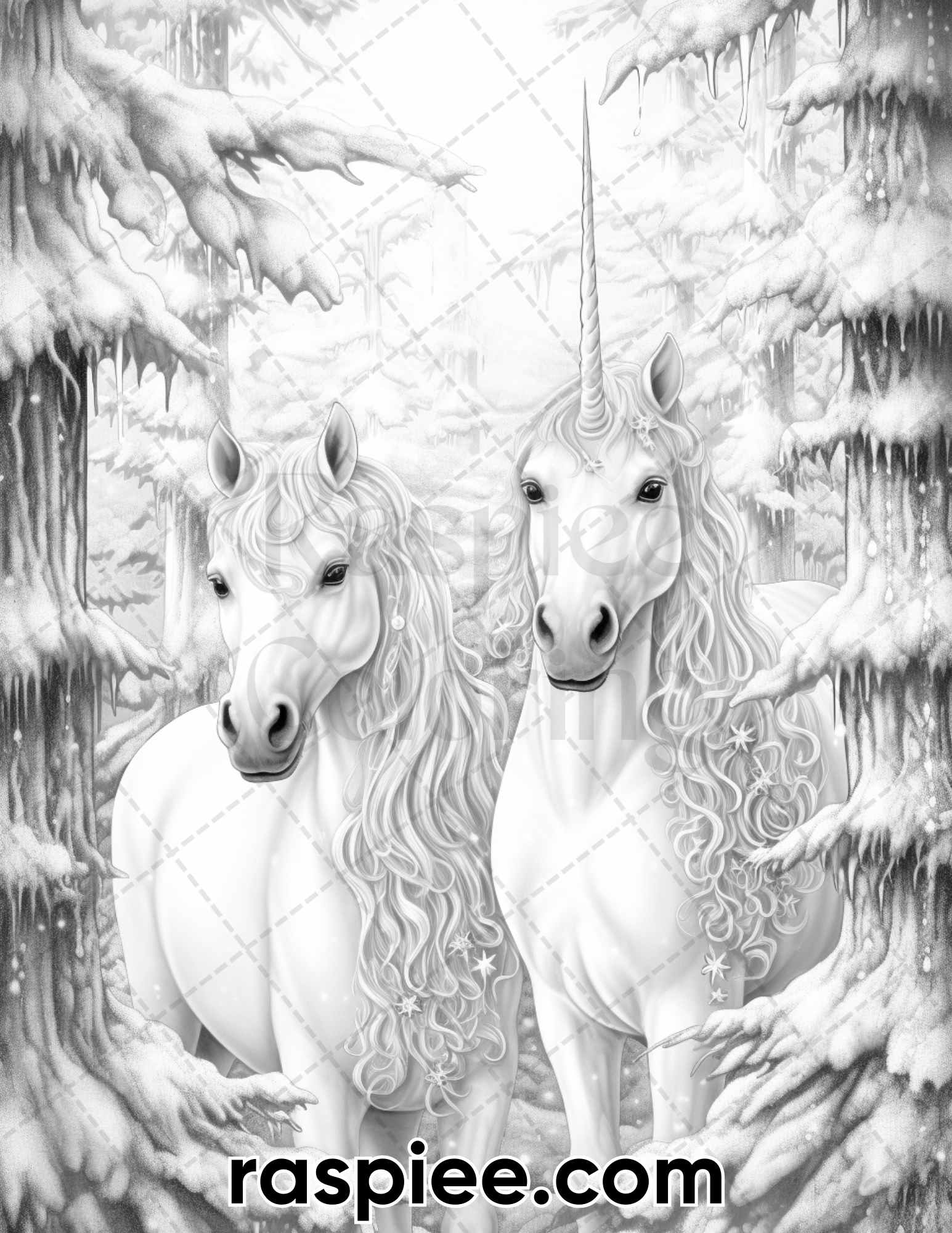 Winter wonderland grayscale coloring pages for adults printable pd â coloring