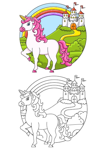 Premium vector cute unicorn magic fairy horse coloring book page for kids