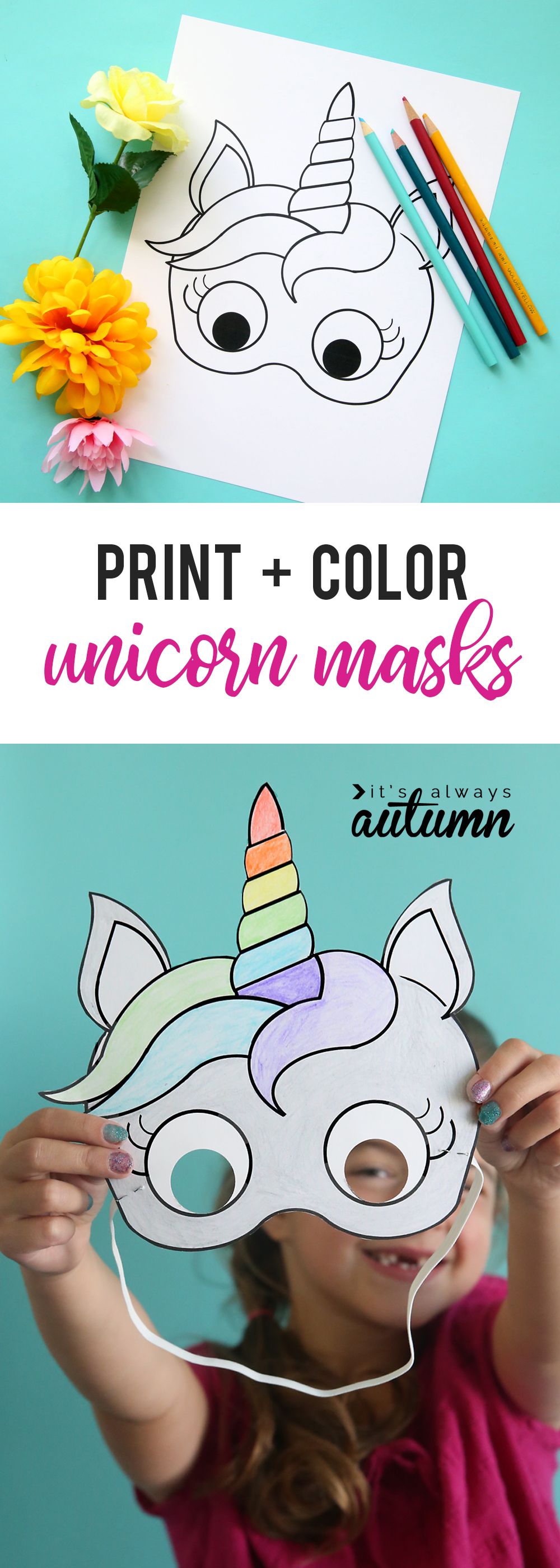 Unicorn masks to print and color free printable