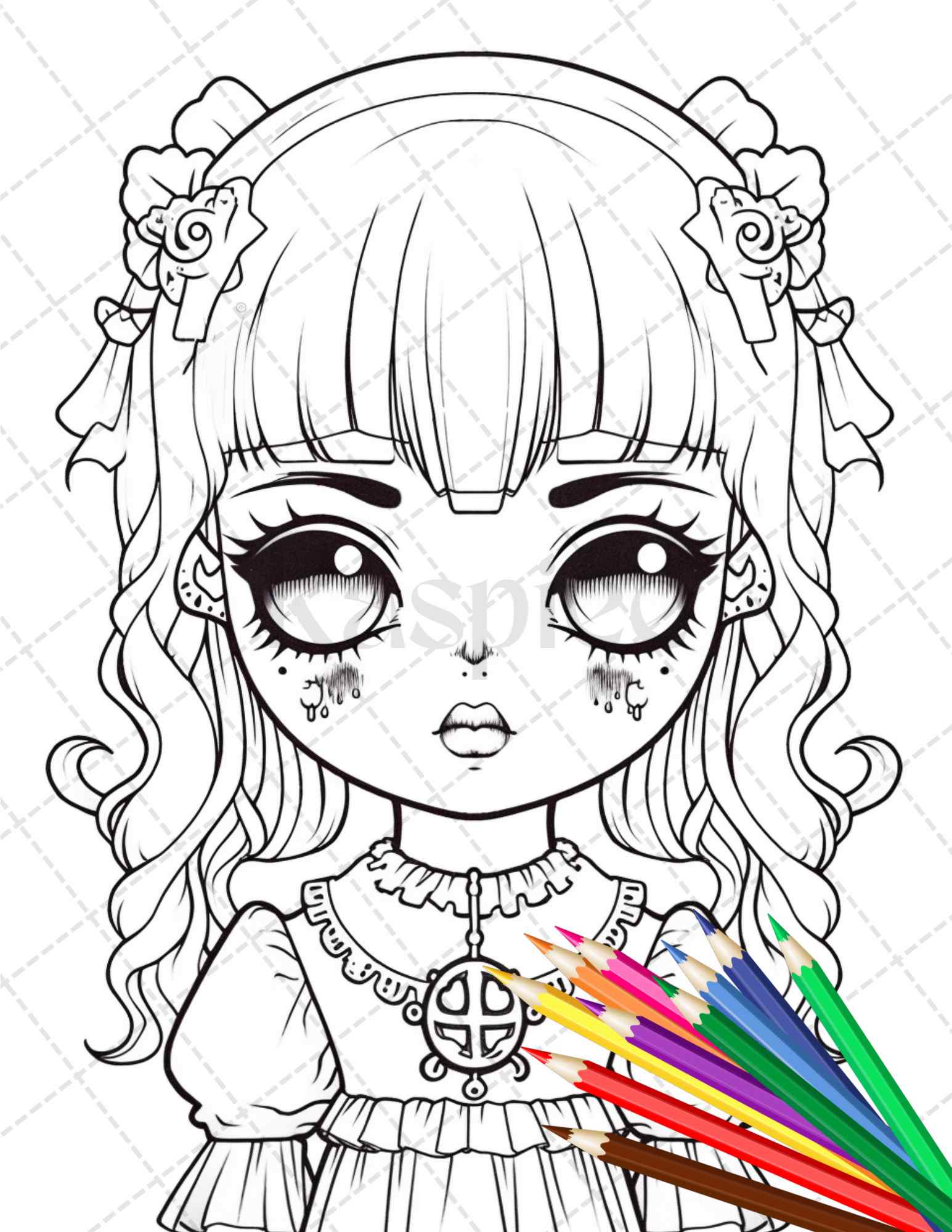 Creepy kawaii pastel goth coloring pages printable for adults gray â coloring