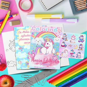 Kit livro de colorir unicornio produtos personalizados no