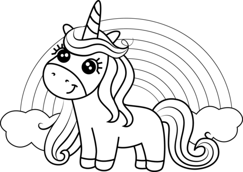 Unicorn with rainbow coloring page free printable coloring pages