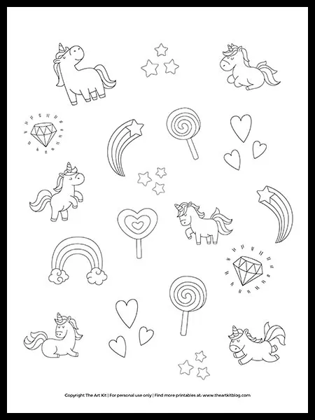 Free unicorns and rainbows coloring page printable â the art kit