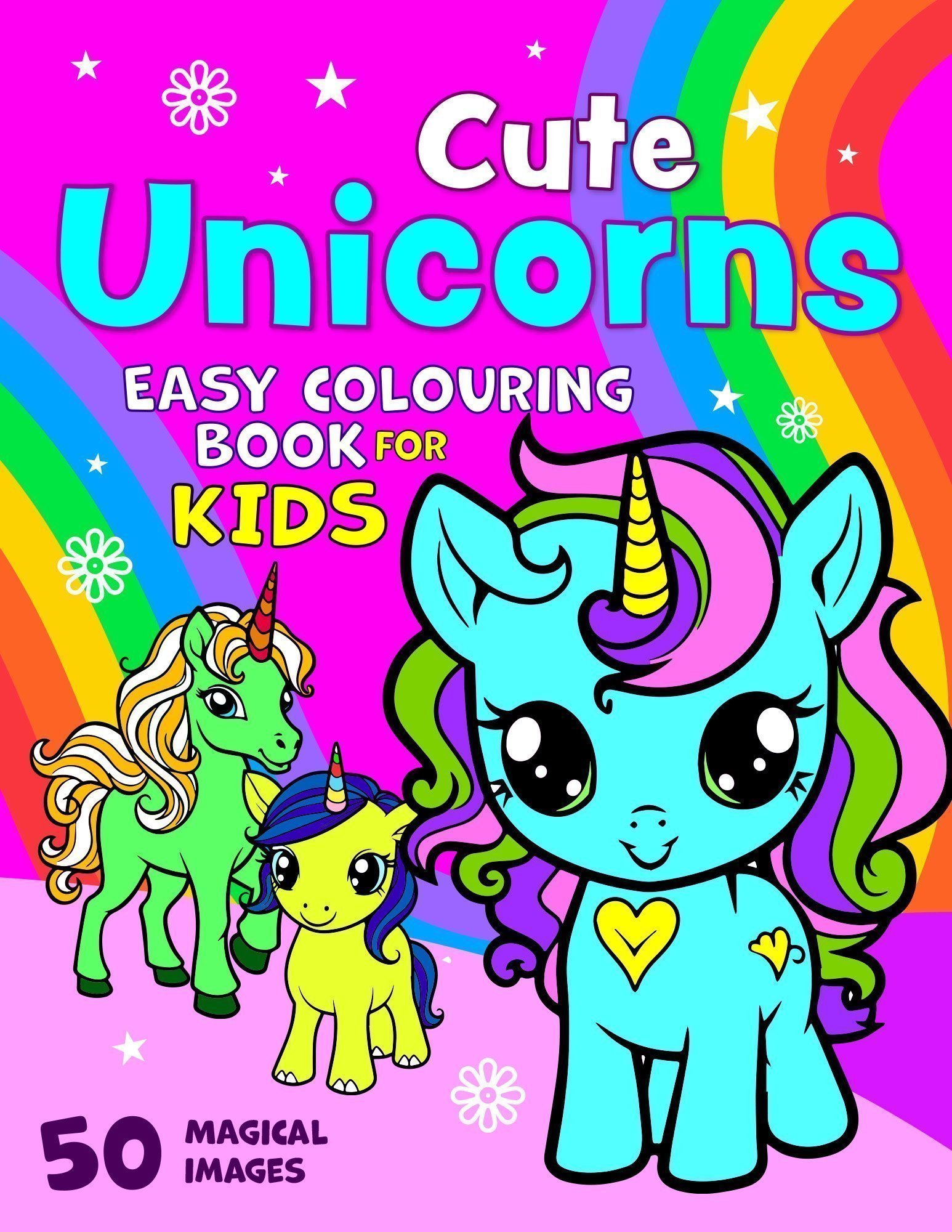 Cute unicorns easy colouring book for kids