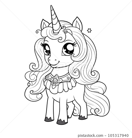 Cute baby unicorn coloring page for girls vector