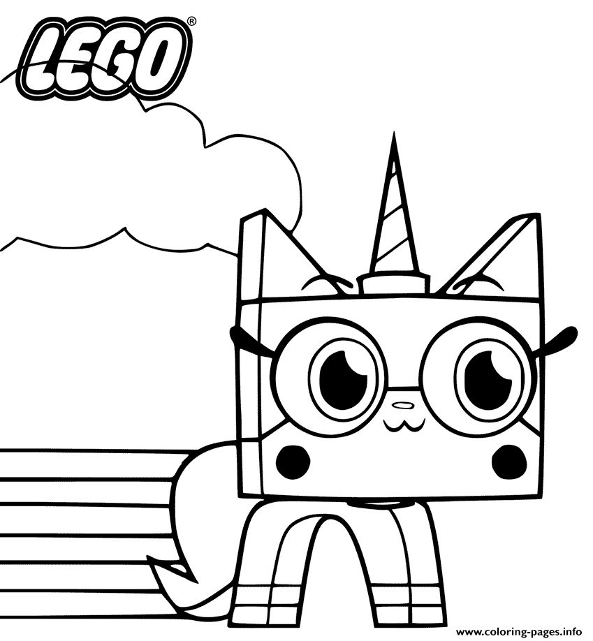 Unikitty with rainbow lineart coloring page printable