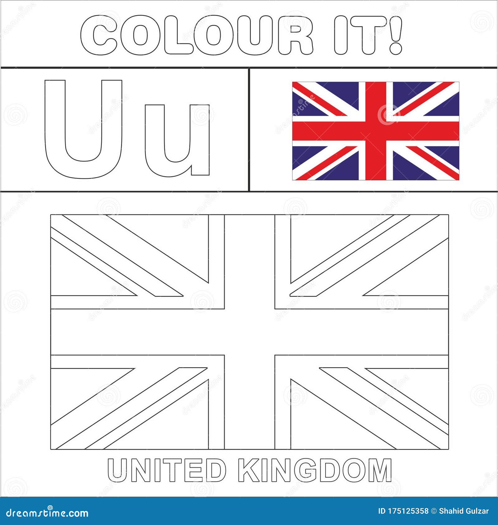 Colour it kids colouring page country starting from english letter u united kingdom how to color flag stock illustration