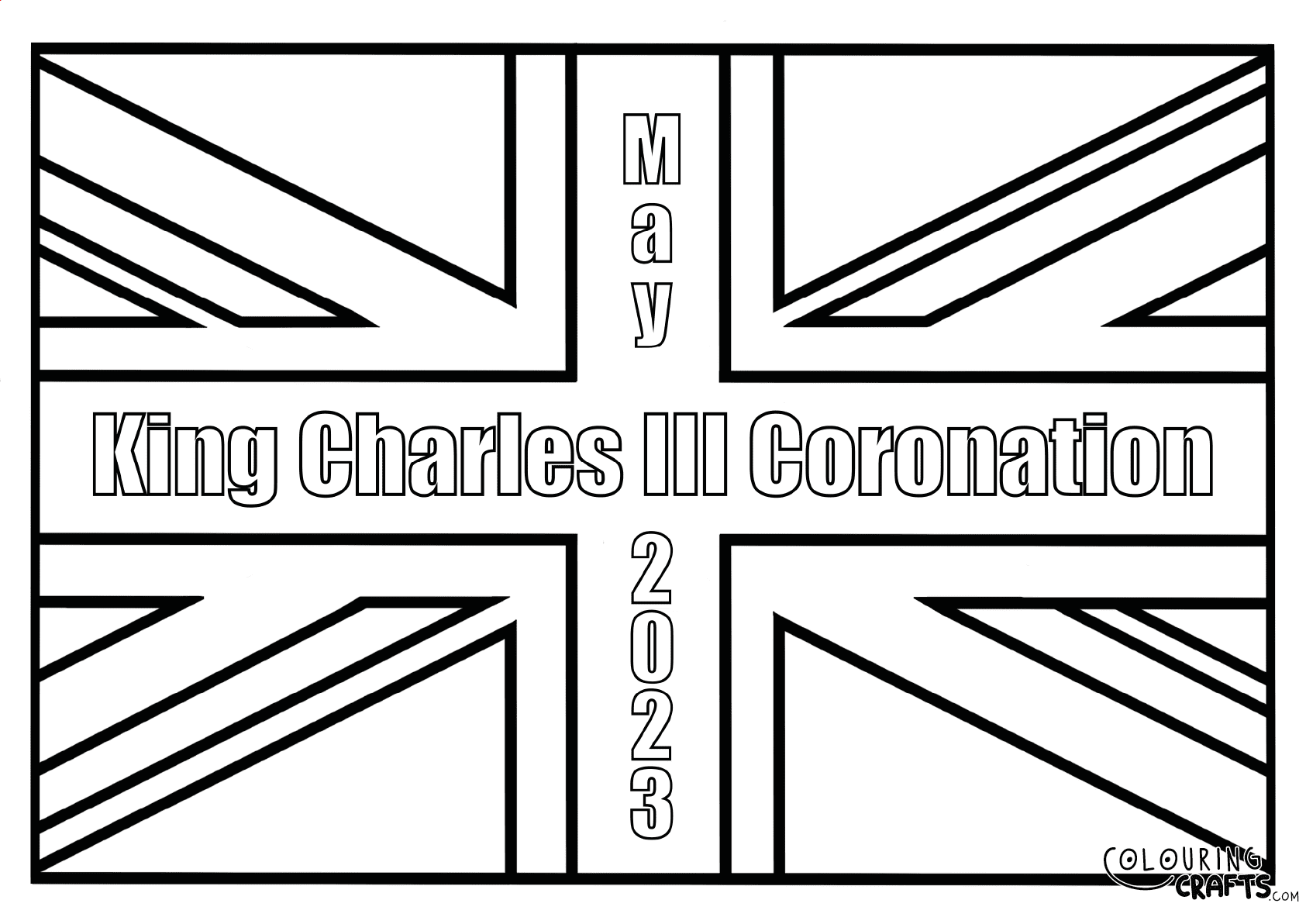 Union jack king charles iii coronation colouring page