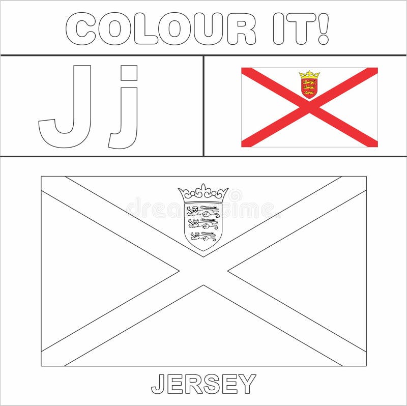 Colour it kids colouring page country starting from english letter j jersey how to color flag stock illustration