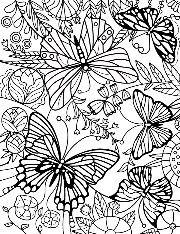 Stained glass butterfly adult coloring page