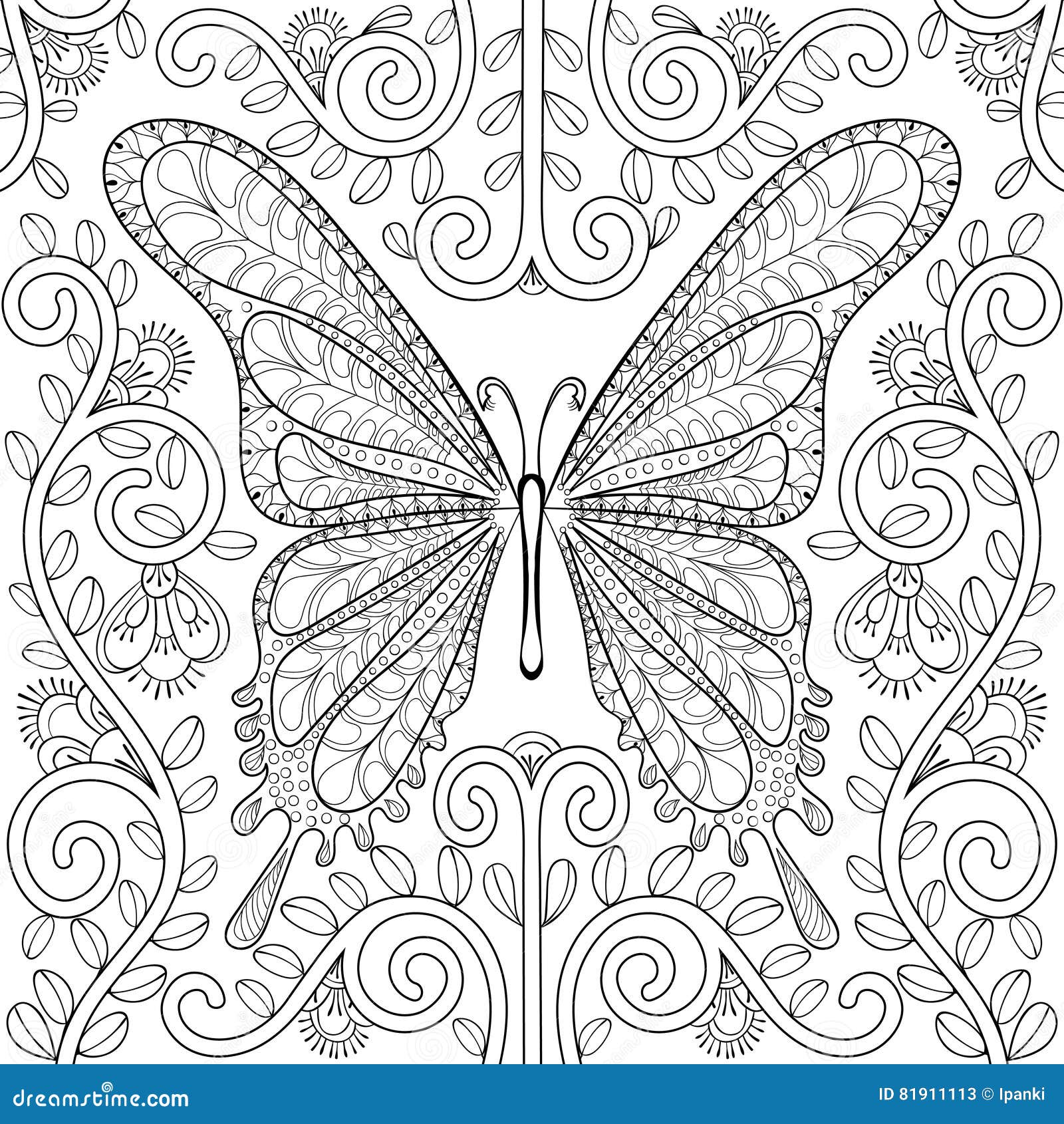 Adult coloring book with butterfly in flowers pages zentangle v stock vector