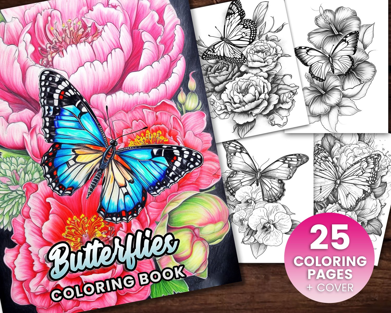 Butterflies coloring book adults kids instant download