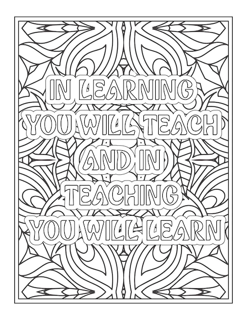 Premium vector teacher quotes coloring pages for adult coloring book