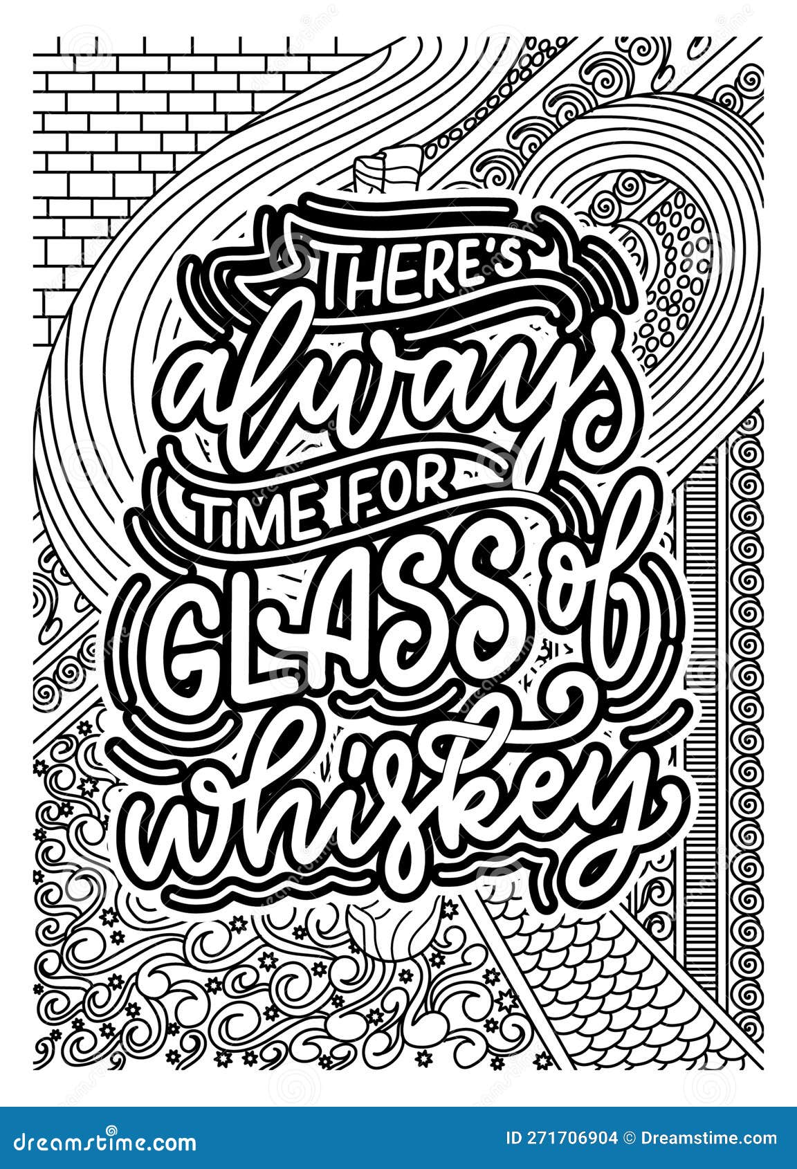 Whiskey inspirational quote coloring pages for adults motivational quotes coloring page stock illustration