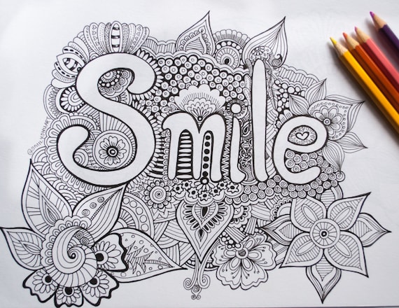 Smile printable inspirational quotes quotes coloring sheet adult colouring page zentangle motivational quotes for art therapy