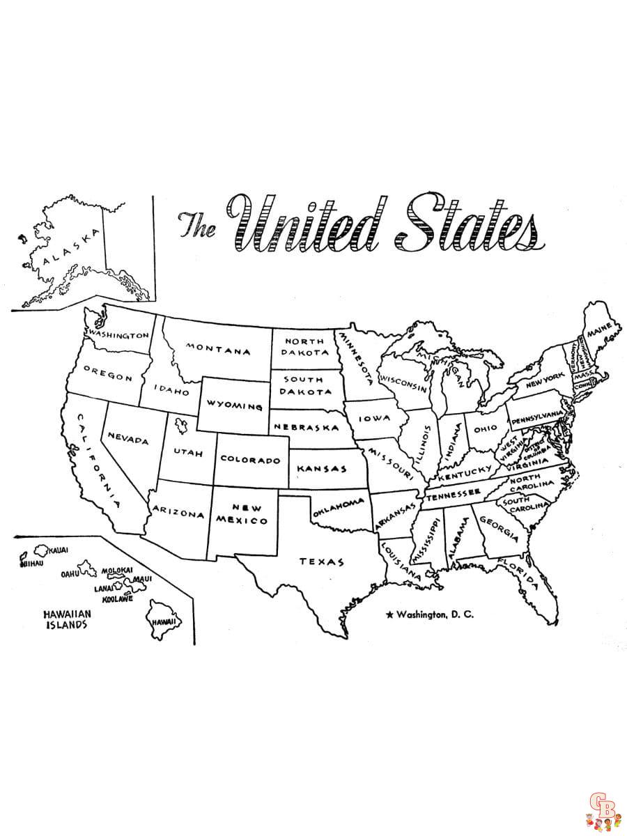 Printable us map coloring pages free for kids and adults