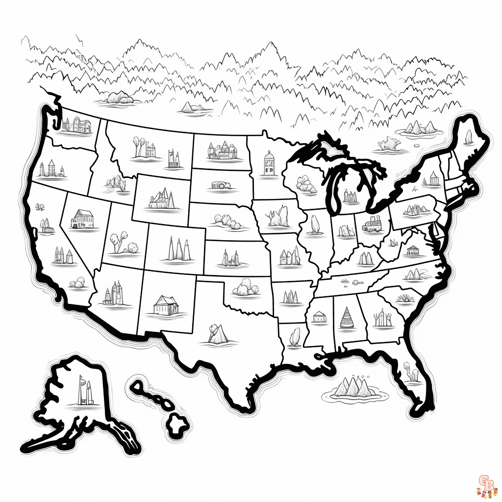 Printable us map coloring pages free for kids and adults