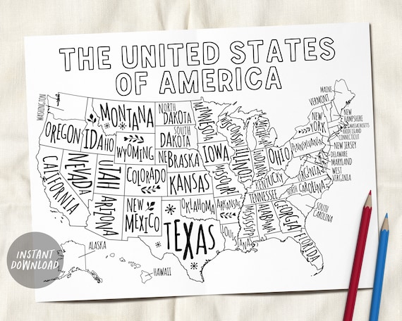 United states map coloring page states classroom coloring sheet activity usa us sales map printable geography print goal tracker map