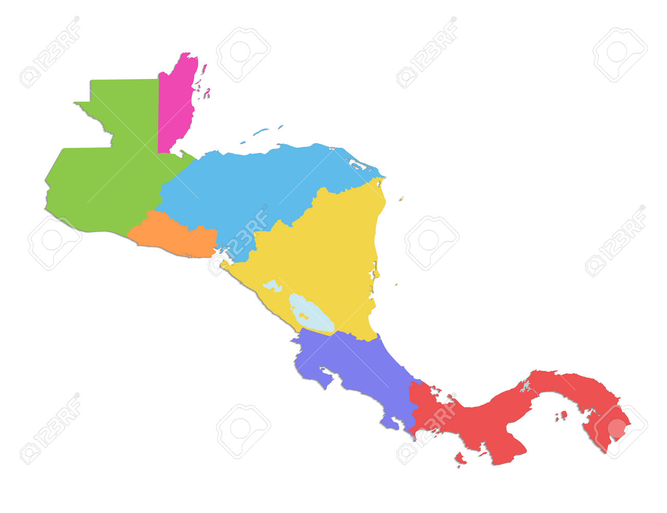 Central america map separate individual states color map isolated on white background blank stock photo picture and royalty free image image