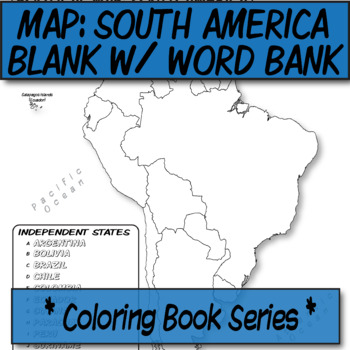 Word bank south america political map coloring book series tpt