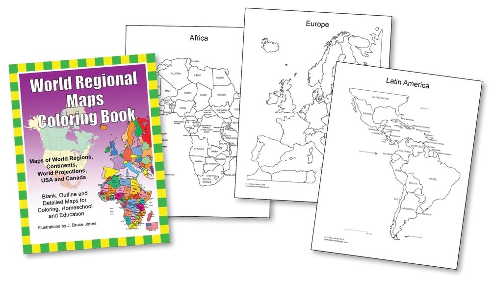 World regional maps printable pdf coloring book blank outline maps continents world projections usa and canada