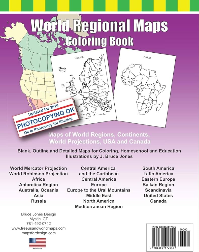 World regional maps coloring book maps of world regions continents world projections usa and canada jones j bruce jones j bruce books