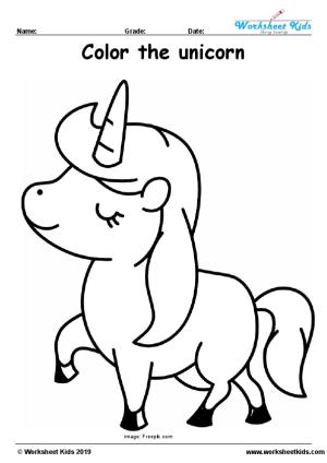 Unicorn coloring page activity for preschool kindergarten