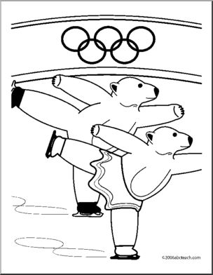 Coloring page cartoon polar bears figure skating