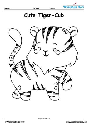 Tiger cub cute coloring page activity for preschool