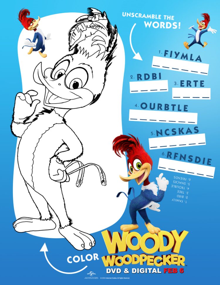 Free woody woodpecker printable activity page for kids